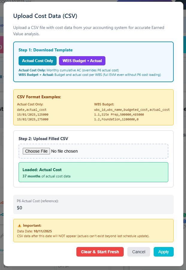 How to Add Actual Costs for Earned Value Management